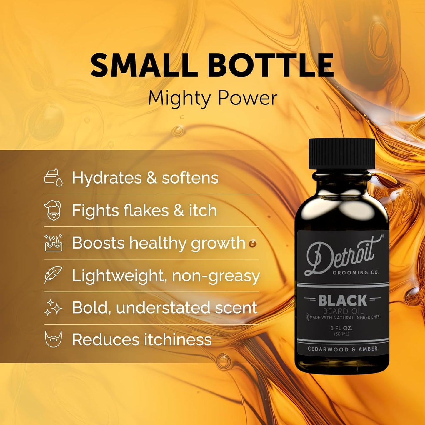 Detroit Grooming Beard Oil | Hydrating & Nourishing Formula with Vitamin | Cedarwood & Amber • Black (1 oz)