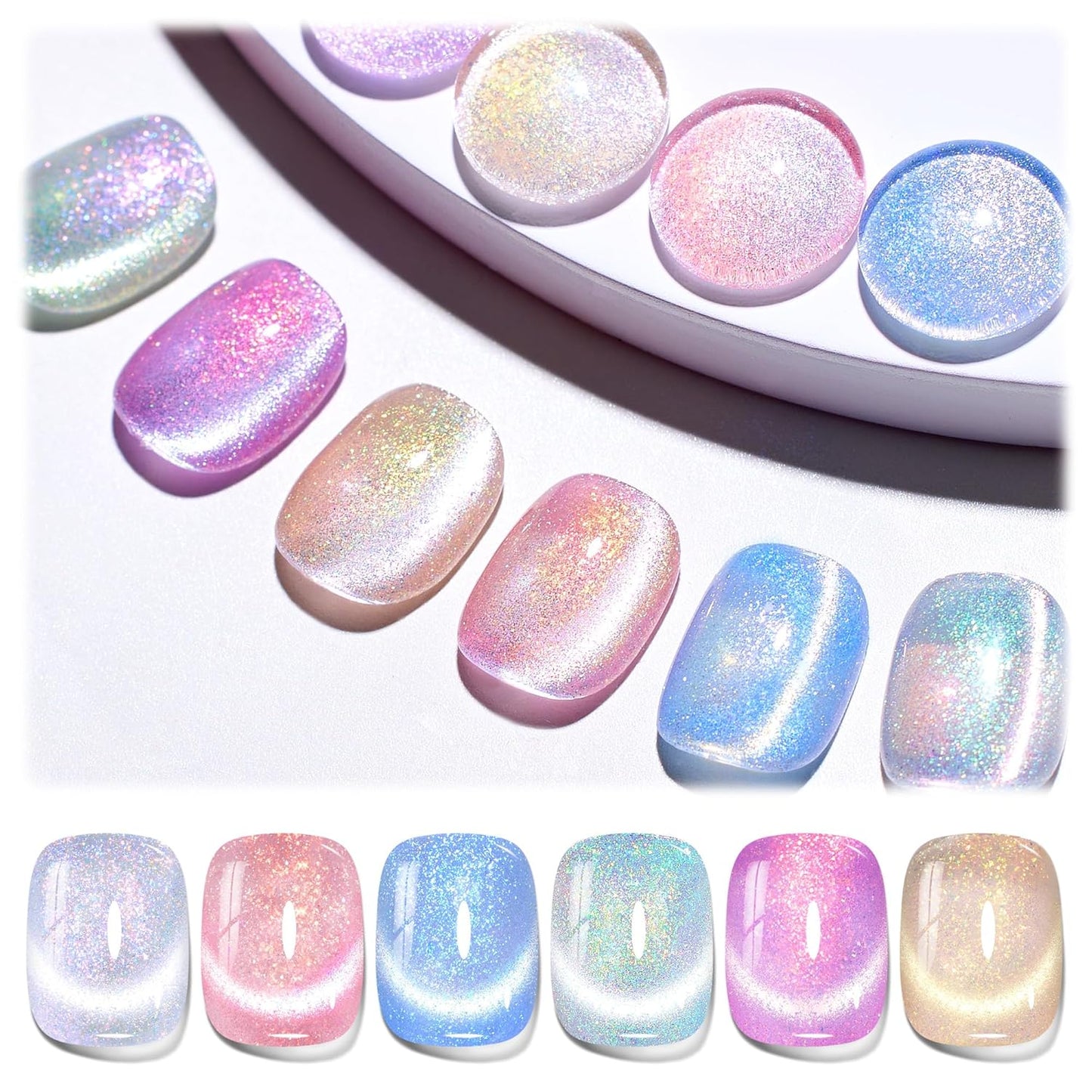 Beetles Cat Eye Gel Nail Polish Set - 6 Colors Summer Chameleon Cat Eye Green Silver Pink Blue Purple Green with Magnet Soak Off UV Fairy's Descent Collection Salon Nail Art Manicure Gift for Women