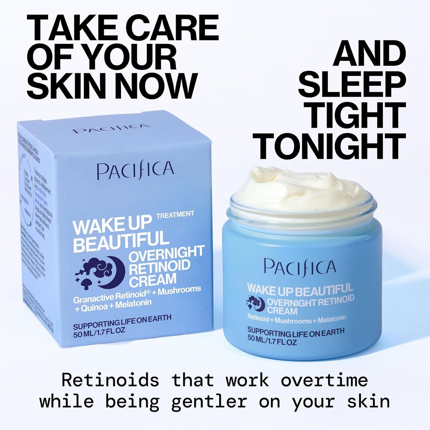 Pacifica Wake Up Beautiful Retinoid Night Cream – Overnight Anti-Aging Moisturizer with Hyaluronic Acid & Melatonin, Reduces Wrinkles & Fine Lines, Hydrating and Gentle for Dry or Mature Skin, Vegan
