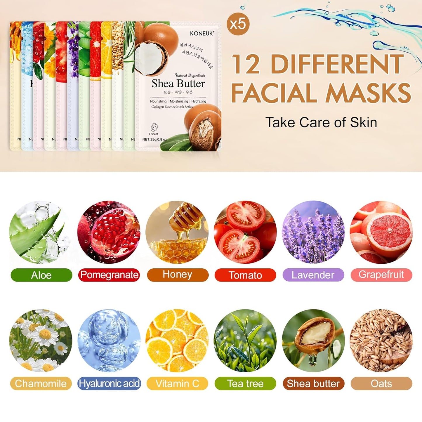 60 Pack Collagen Essence Face Masks Skincare for Women, Hydrating Sheet Face Masks Suitable for Dry and Sensitive Skin, Bulk Facial Masks for Women Skin Care, Face Mask Gifts Set for Spa Party