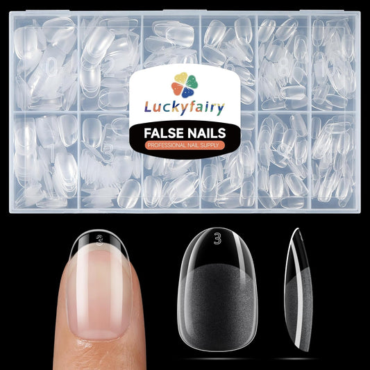 Short Oval Round Nail Tips, 504Pcs Pre-shaped Gel Short Nail Tips Oval Shape, 15 Sizes Half Matte Clear Almond Acrylic False Nails No Need File for Nail Extension DIY Salon