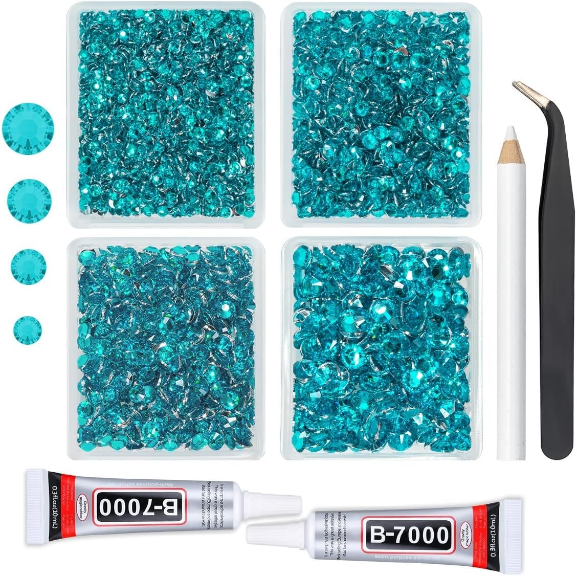 Blue Zircon Crystal Resin Rhinestones w B7000 Jewelry Glue for Bedazzling Crafting Turquoise Blue Flatback Stones Gems 3mm 4mm 5mm 6mm Diamonds Crystals Charms for Nails Face Eye Makeup Crafts