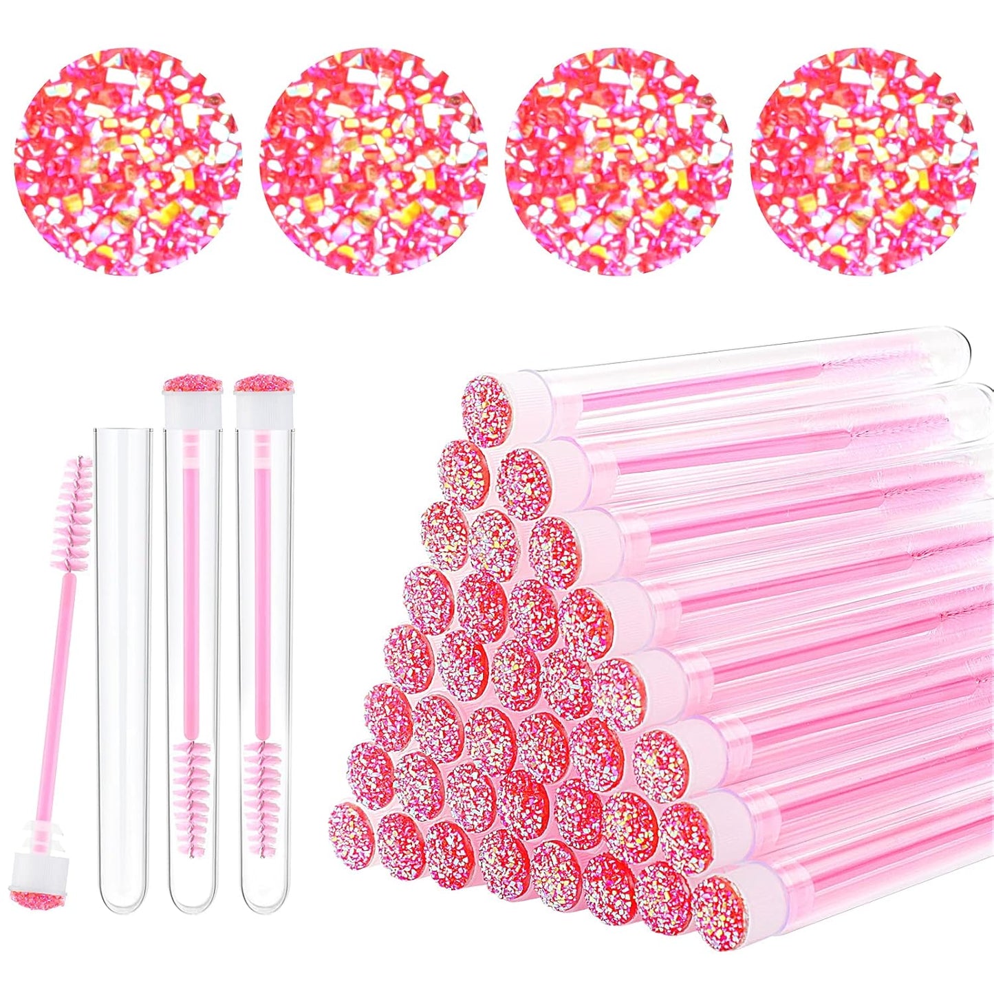 20pcs Eyelash brush Lash Wand Makeup tool Eyelash Extension supplies Cleaning brush Diamond Mascara star d pink