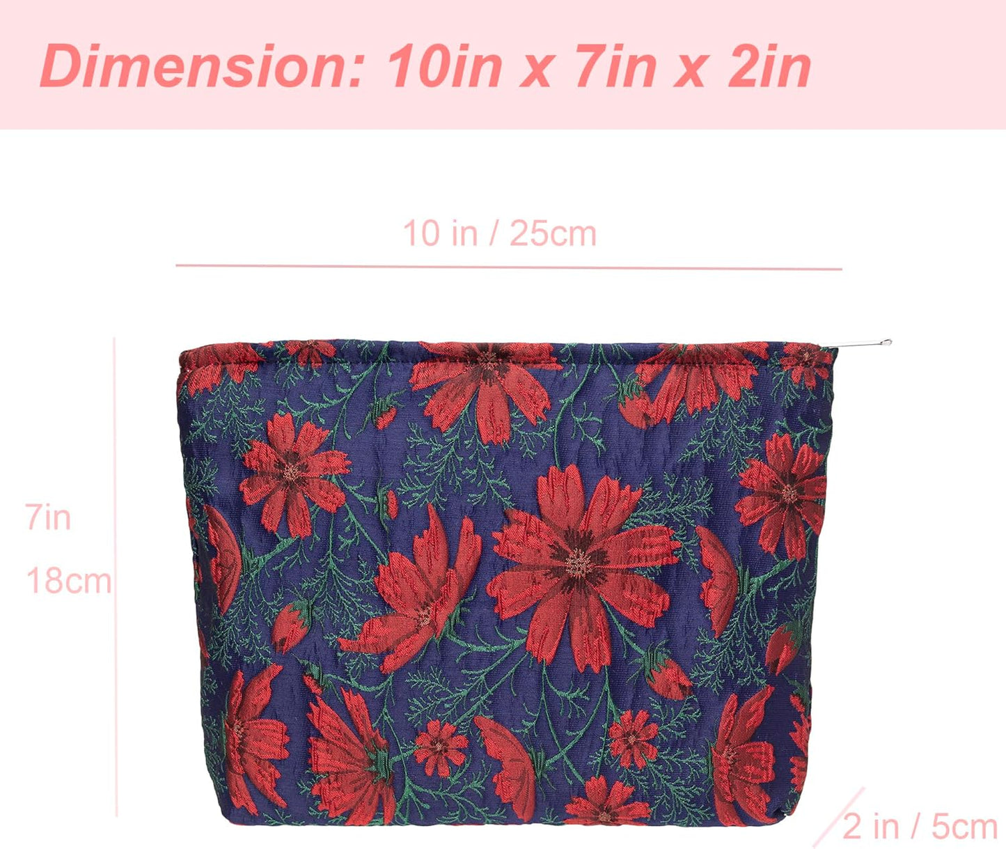 PAZIMIIK Makeup Bag Large Cotton Zipper Pouch for Purse Travel Canvas Make Up Organizer for Women Cosmetic,Brocade Navy Blue