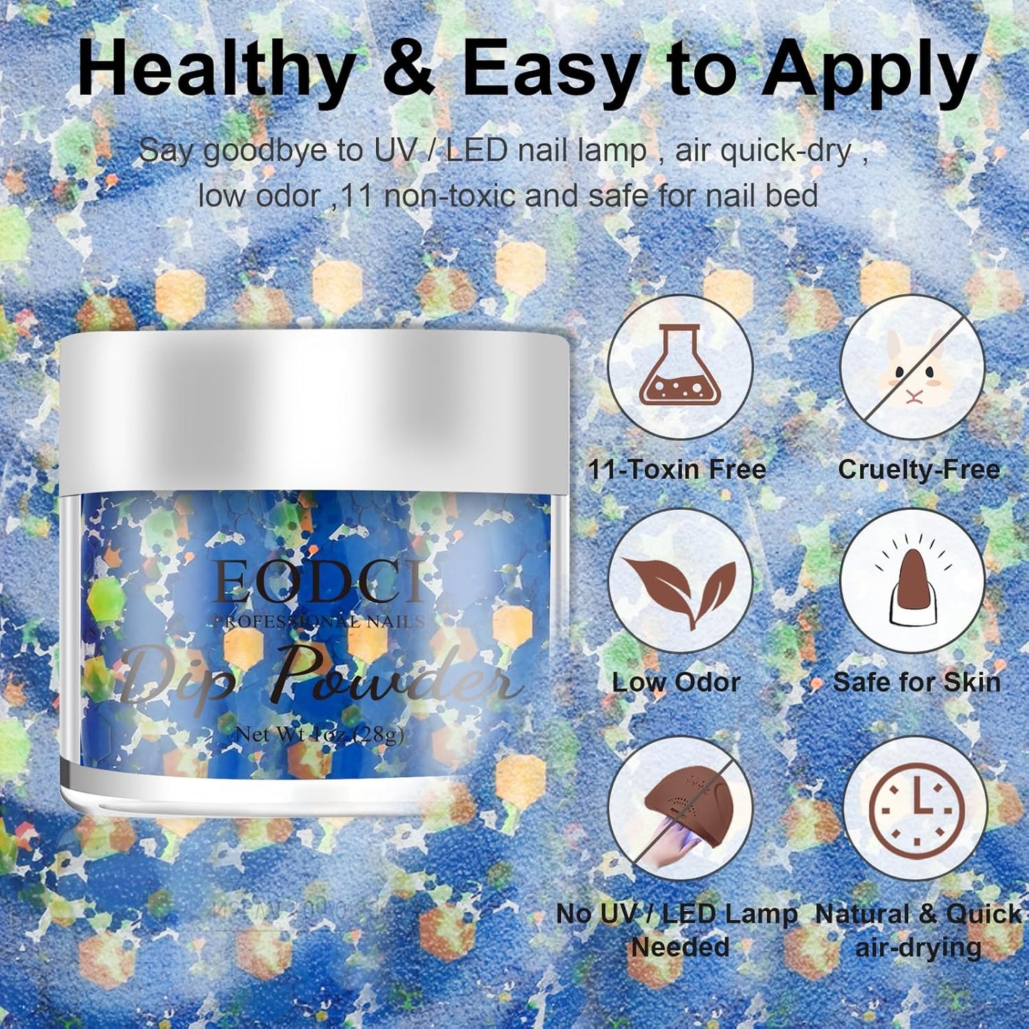 Dopamine Nail Dip Powder - Blue Glitter Hexagon Sequins Paillette Dip Powder Nails - Long-lasting, No UV Light Needed