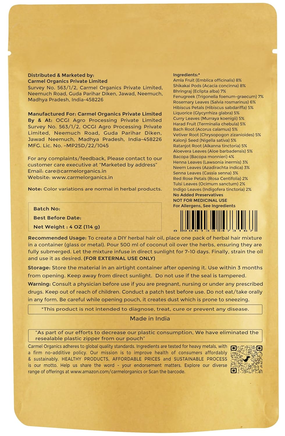 CARMEL ORGANICS Herbal Hair Oil Mix | 21 Herbs For Hair Growth | DIY Oil Infusion | Contains Bhringraj, Fenugreek, Rosemary, Hibiscus and more, No Added Preservatives & Additives, Non GMO