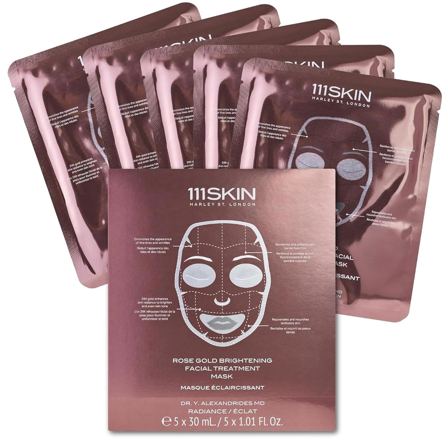 111SKIN Rose Gold Brightening Facial Treatment Mask | Fragrance Free | The Ultimate Pre-Event Mask | For Hydration & Radiance | Set of 5 (1.01 oz each)