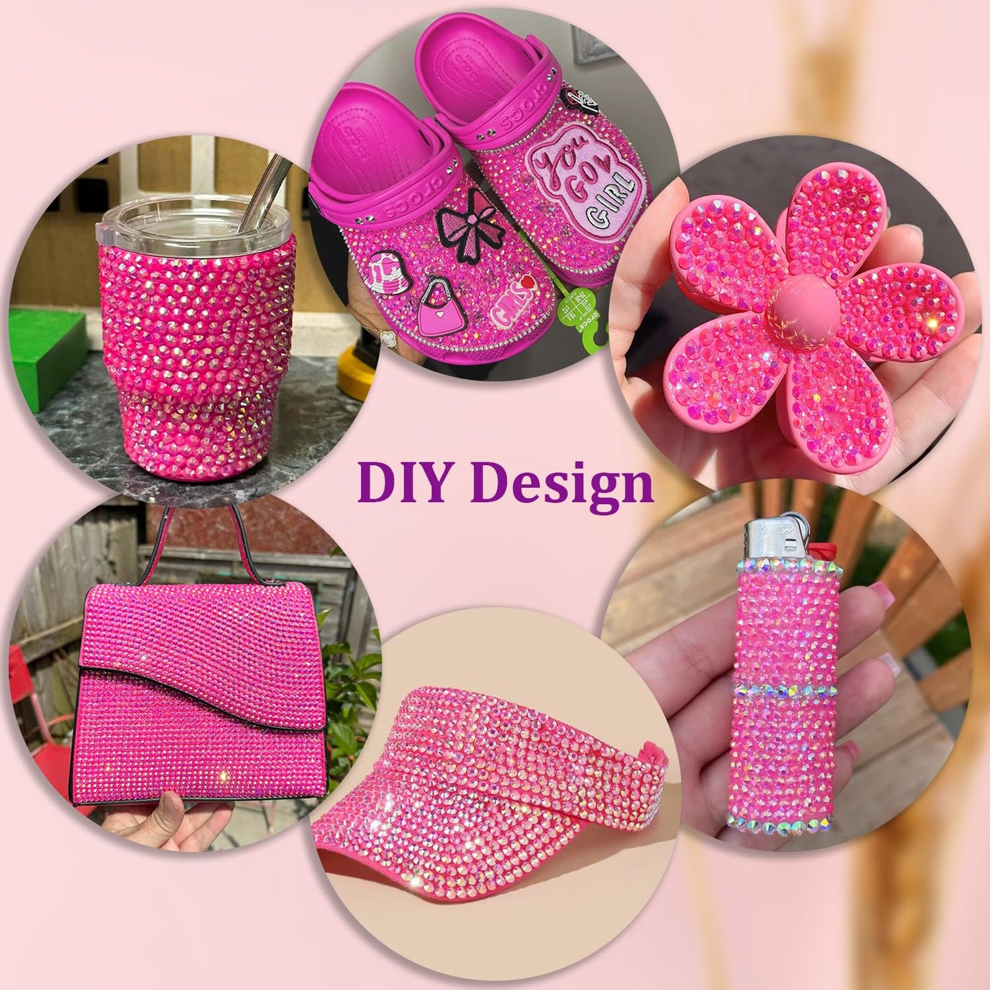 30000Pcs Hot Pink AB Rhinestones for Bedazzling with B7000 Jewelry Glue, Bedazzler Kit Flatback Gems, Resin Rhinestones for Crafting Crafts Clothing Shoes Fabric Nail Art Assorted Size 2/3/4/5/6mm