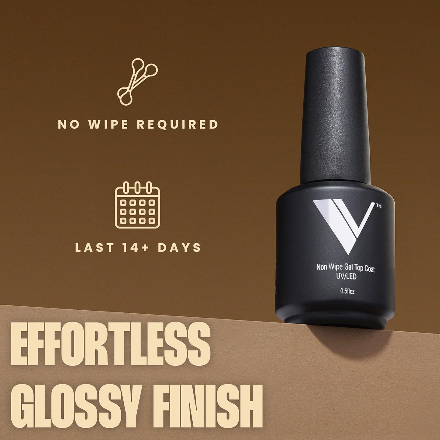 V Beauty Pure No Wipe Gel Top Coat - Long Lasting UV Top Coat Gel Nail Polish, Scratch and Stain Resistant, Durable, Non Yellowing, No Sticky Layer, Glossy - For Manicure & Pedicure - 15ml