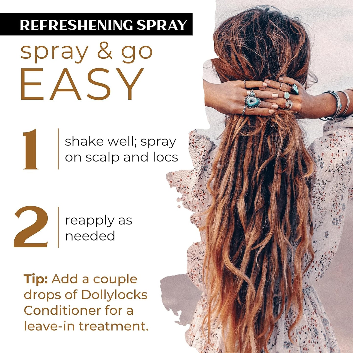 Dollylocks Refreshening Spray - Dreadshop - Plant Based Loc Hair Care Products, Residue-free and Sulfate-free Loc and Scalp Refreshing Spray for Dreadlocks, 8oz