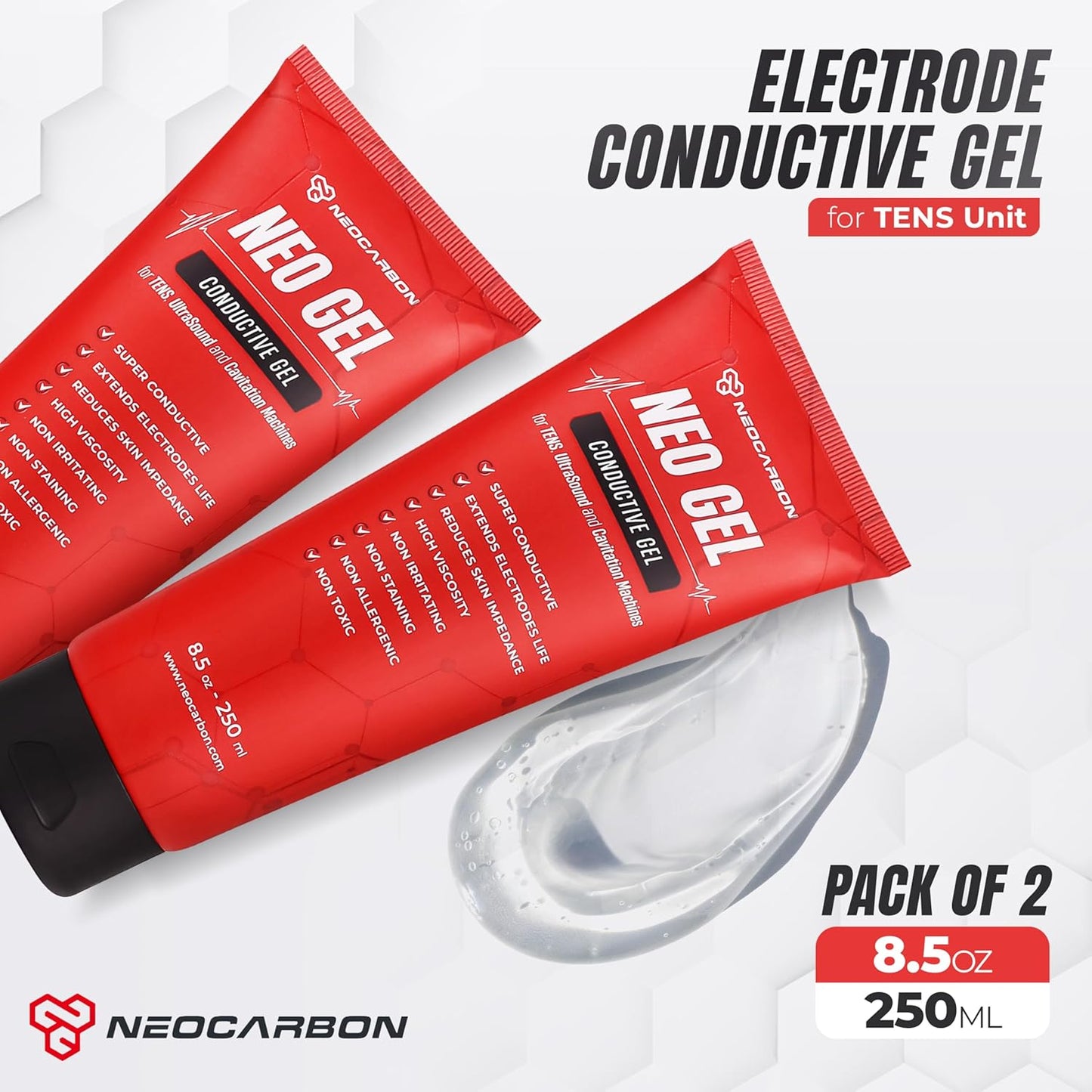 Electrode Conductive Gel for TENS Unit, Doppler Ultrasound Device, Cavitation microcurrent Machine and Replacement Pads, Clear 2 Pack, 250 ml