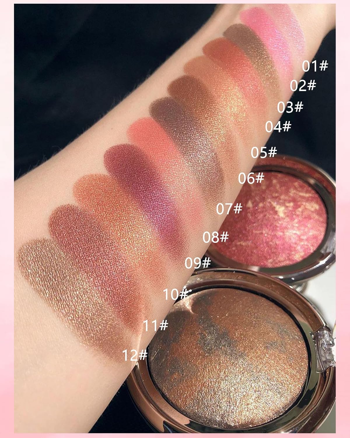 Baked Powder Blush, Glow Marbleized Blusher Powder Palette,Lightweight Shimmery face Blush for Cheek,Eyeshadow Highlight,Thanksgiving Makeup Gift for Women rubores de maquillaje(0.49Ounce)-05