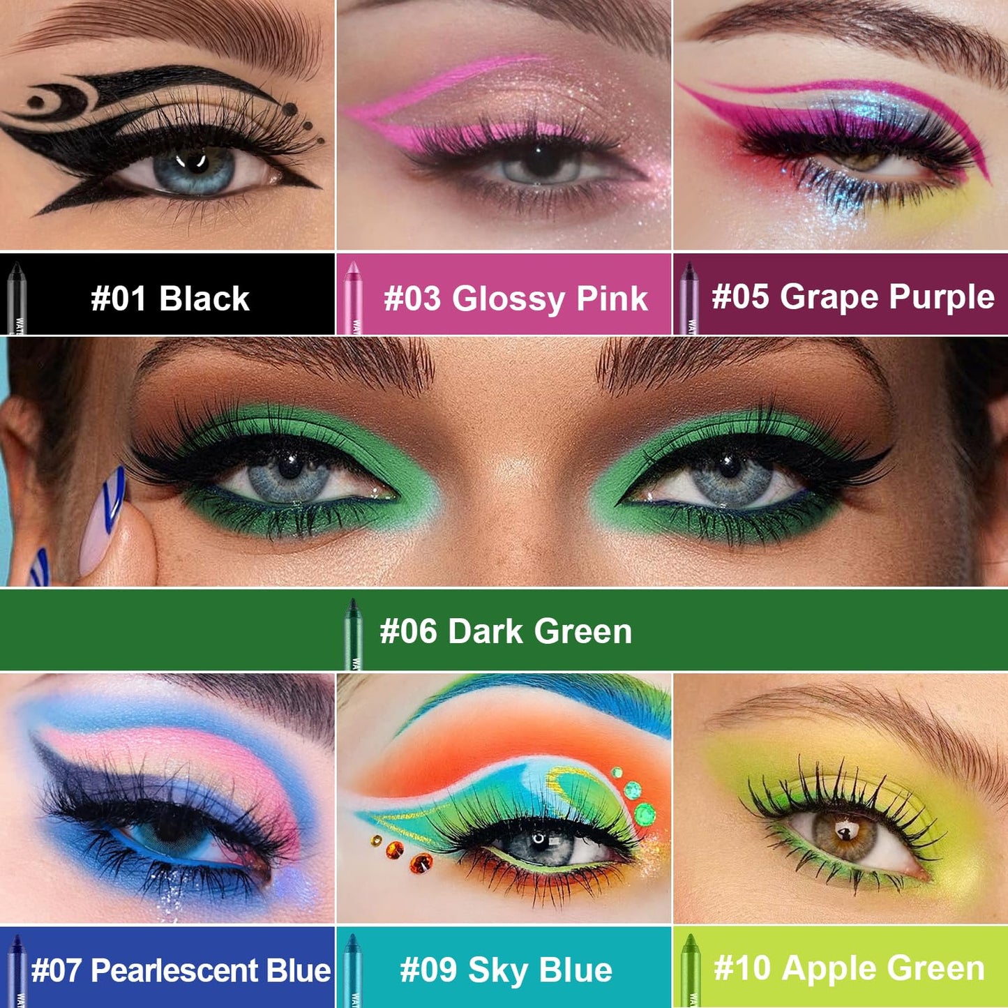 7 Colorful Eyeliner Pen Set, Eye Shadow Pencil, Pearl Eyeliner Kit Metallic Glitter Colored Eye liner for Women Eye&Lip Liner Professional Waterproof Eye Makeup (7PCS B)