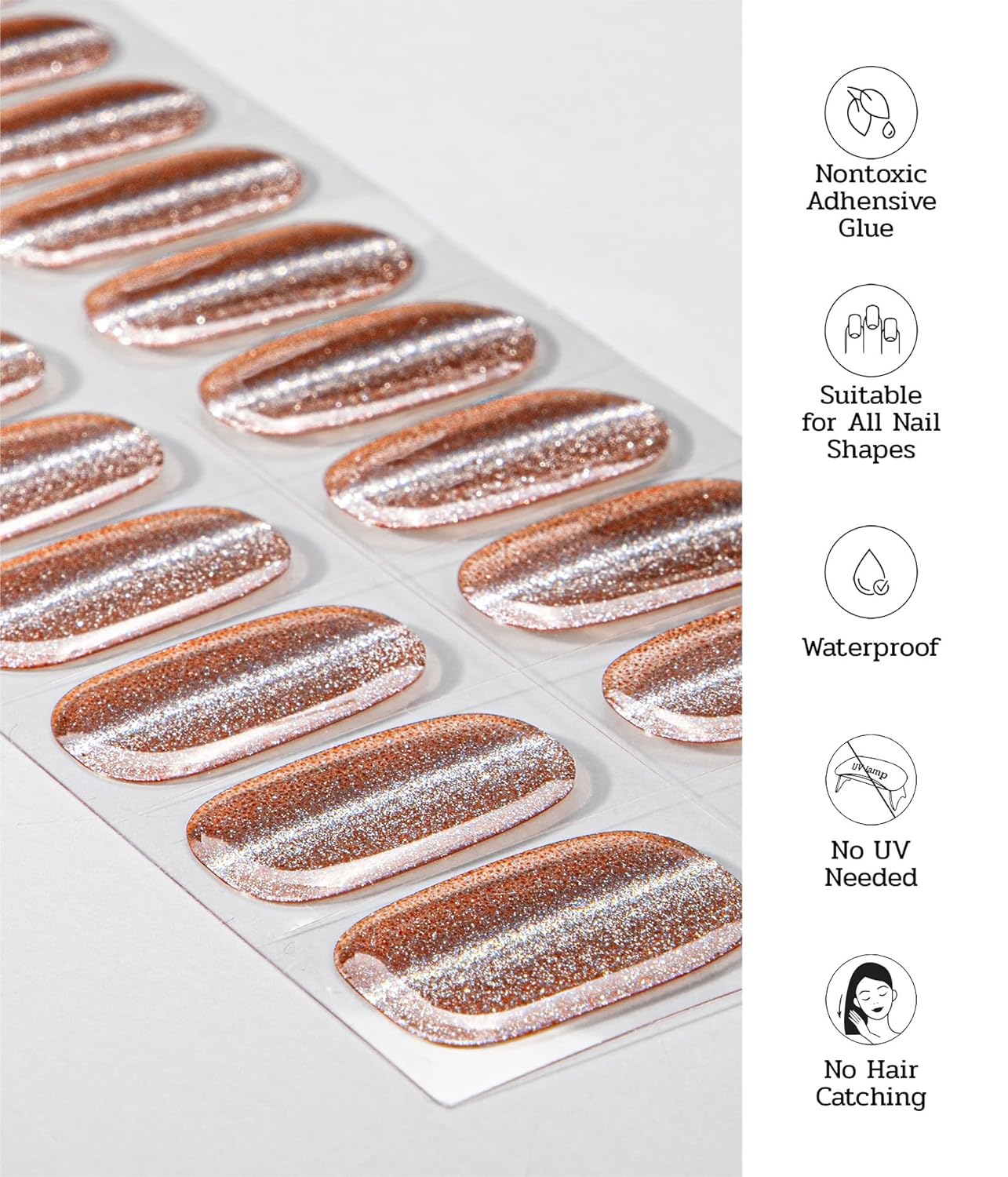 Nail Polish Strips - 22 Pcs Salon Quality Gel Nail Stickers - Long Lasting Wraps (Opulent Rust)