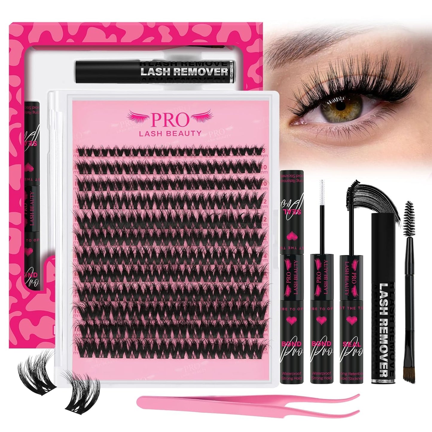 PROLASHBEAUTY Lash Clusters Kit Flora Eyelash Clusters 3D Volume Dramatic Soft Plushy Clusters Lashes Kit with Waterproof Lash Bond and Seal Eyelash Applictor Remover (Sunrise,8-16mix)