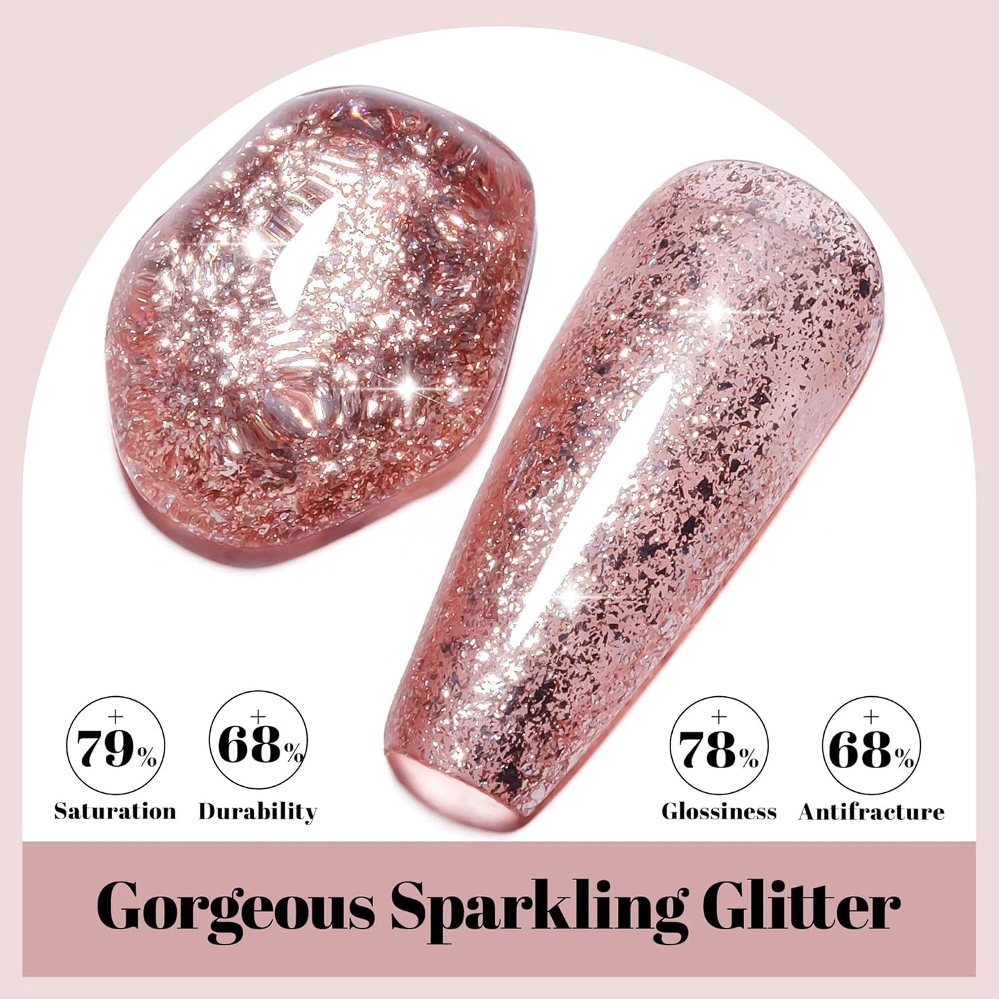 YTD Likomey Gel Nail Polish,15ml Rose Gold Glitter Nails Gel,Fall Winter Shiny Sparkly Salon Home Pink Shimmer Flakes Manicure UV Color Varnish,SF439