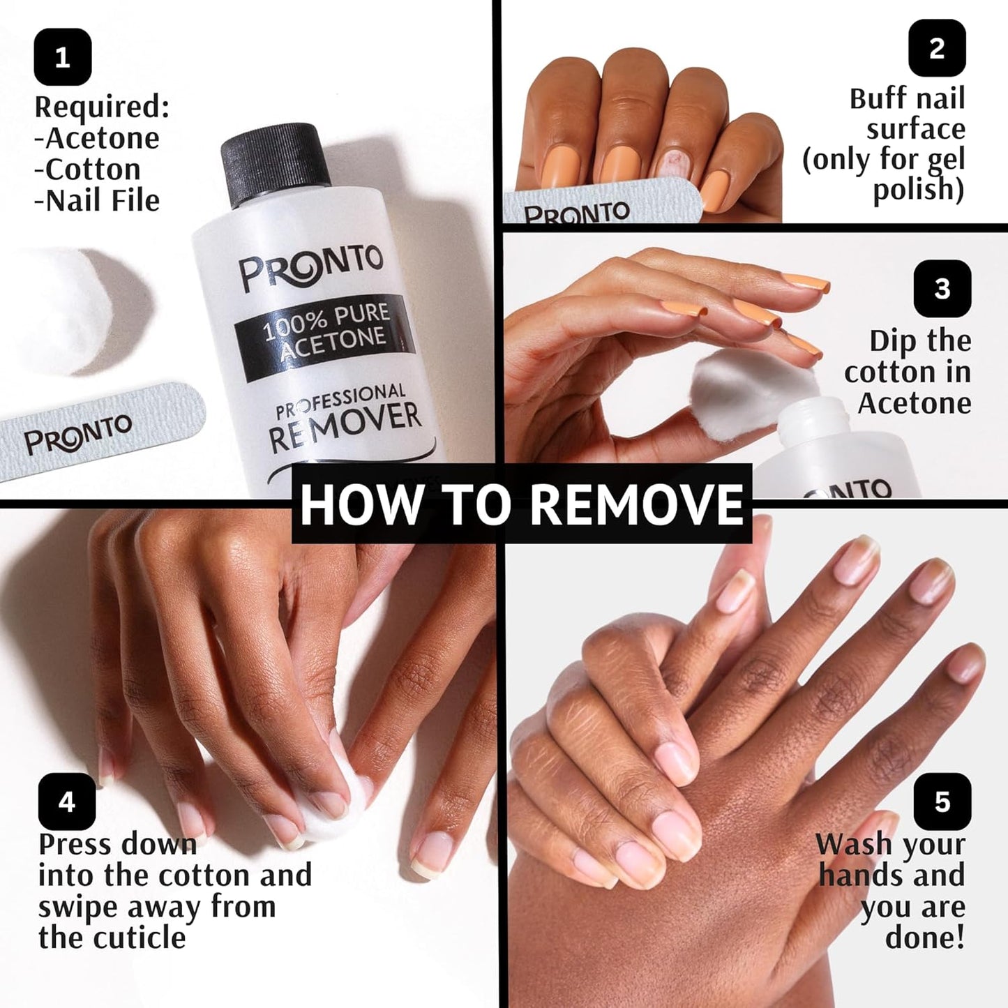 Pronto 100% Acetone Gel Nail Polish Remover - Gel Polish Remover for Nails | Acetone Nail Polish Remover & Acrylic Nail Remover for Removal of Glue, Gel & Dip | Gel Nail Remover, 12 Fl oz