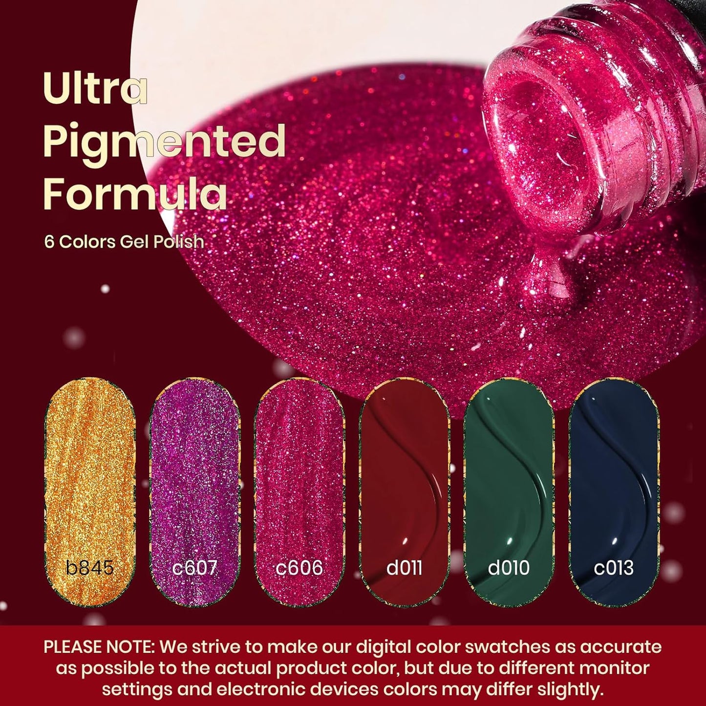 Beetles Fall Gel Nail Polish Kit, 6 Colors Gold Green Burgundy Red Glitter Gel Polish Soak Off Uv Nail Lamp Cured Holiday Nail Gel DIY Home Manicure Kit Gifts for Women Girls