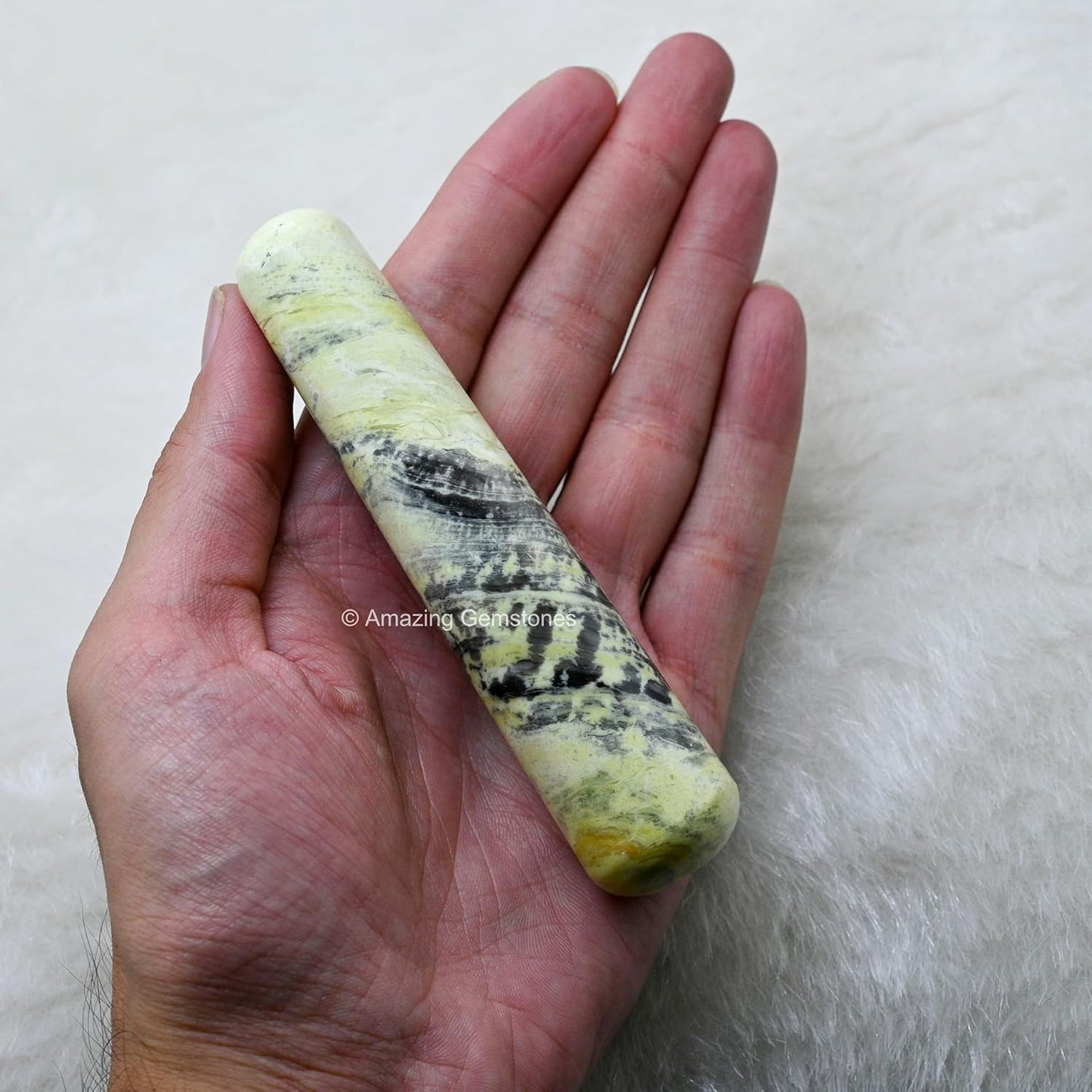 Amazing Gemstone Serpentine Crystal Wand Massage Stick - Pelvic Wand Gua Sha for Adults - Crystals and Healing Stones Massage Wands for Adults Gifts (Smooth)