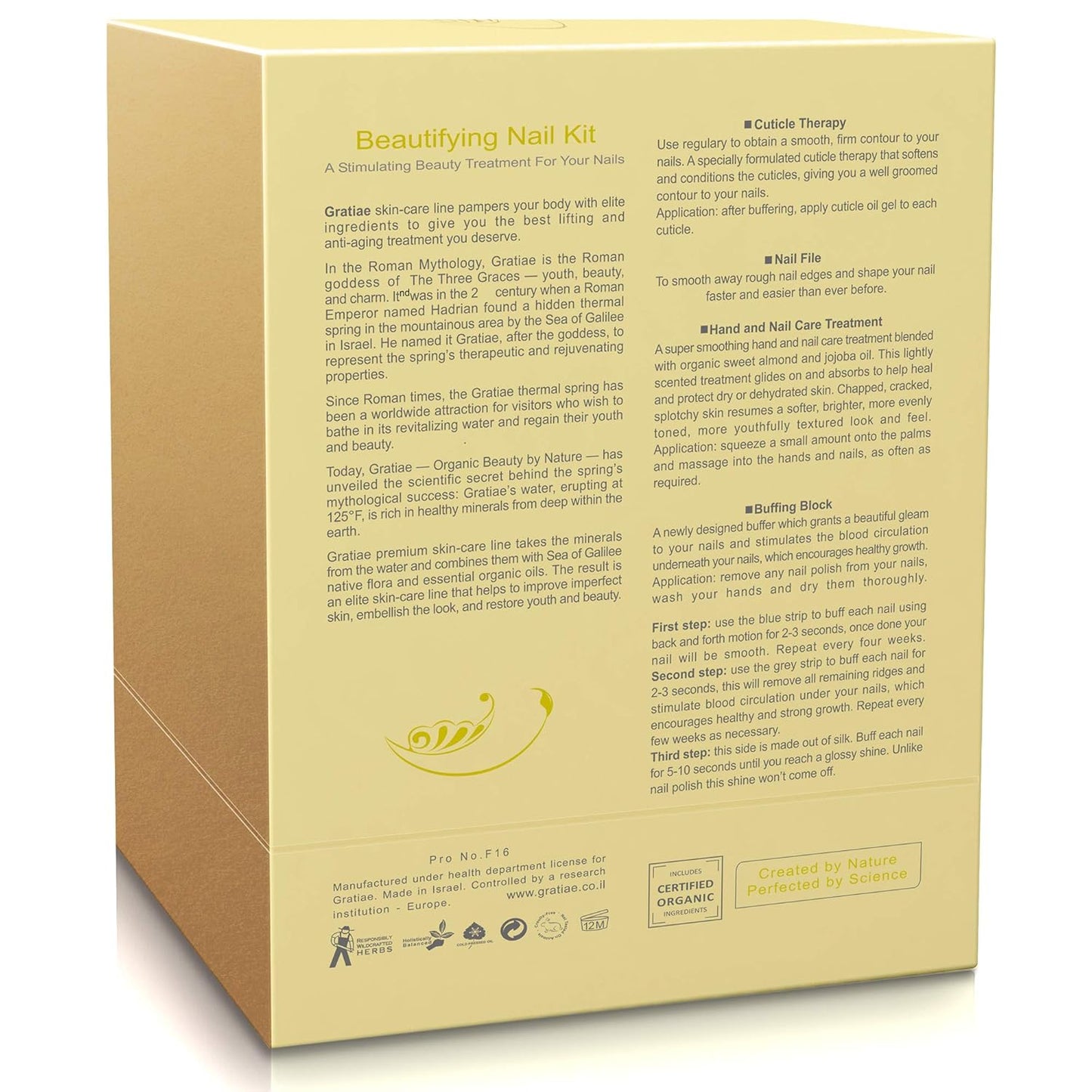 Organic Beauty By Nature Nail buffer Kit/Set - for Salon Quality Manicure - Nail Filing Kit with 3- Step shine Buffer, Cuticle Oil, Hand Lotion - Manicure Set - Green Tea and Ginger