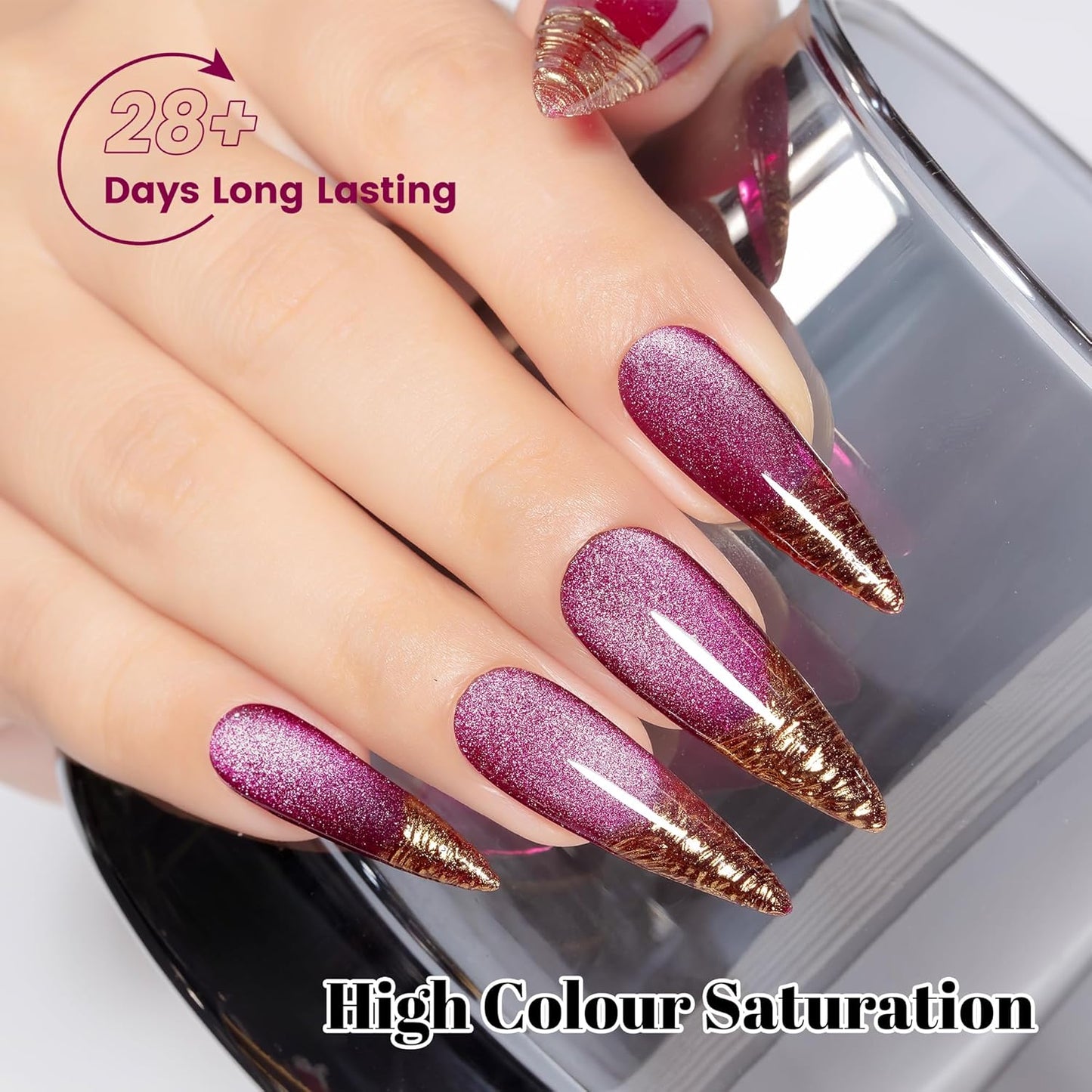 YTD Likomey Cat Eye Gel Nail Polish,15ml Bright Plum Pink Holographic Translucent Neutral Velvet Jelly Sheer Magnetic Dragon Fruit Shimmer Glitter Fall Winter UV Color Varnish with Magnet Stick,MY378