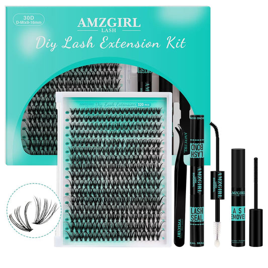 Lash Extension Kit 320Pcs,DIY Individual Lashes Clusters Kit,Lash Bond And Seal,Lash Remover For Eyelashes Extensions,Lash Applicator Tool For False Eyelash Cluster Kit At Home(30D,D-Mix9-16mm Kit)