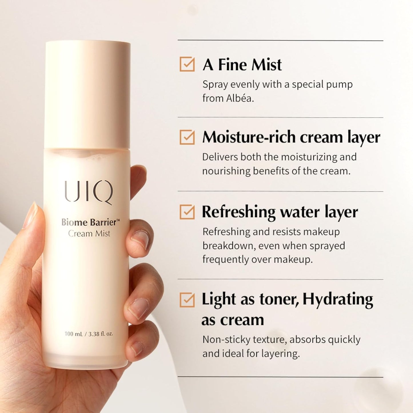 UIQ Biome Barrier Cream Mist - Facial Barrier Mist for Hydration & Skin Barrier Repair, Microbiome-Based Korean Skin Care, 3.38 fl oz