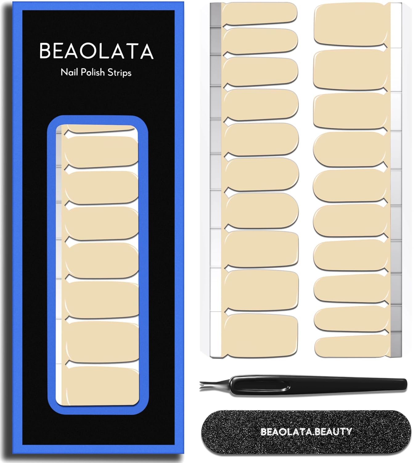 Nail Polish Strips Long Lasting, 20Pcs Wraps, Easy Apply& Remove Salon Quality Gel Nail Stickers (Sand Light Beige)