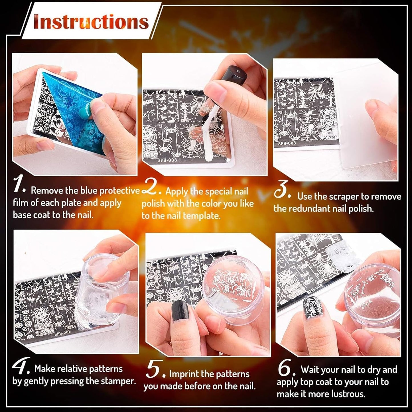 Whaline 6Pcs Outer Space Nail Plates Stamping Set Rocket Moon Planet Astronaut Stamp Templates Nail Art Plates for DIY Print Manicure Salon Design