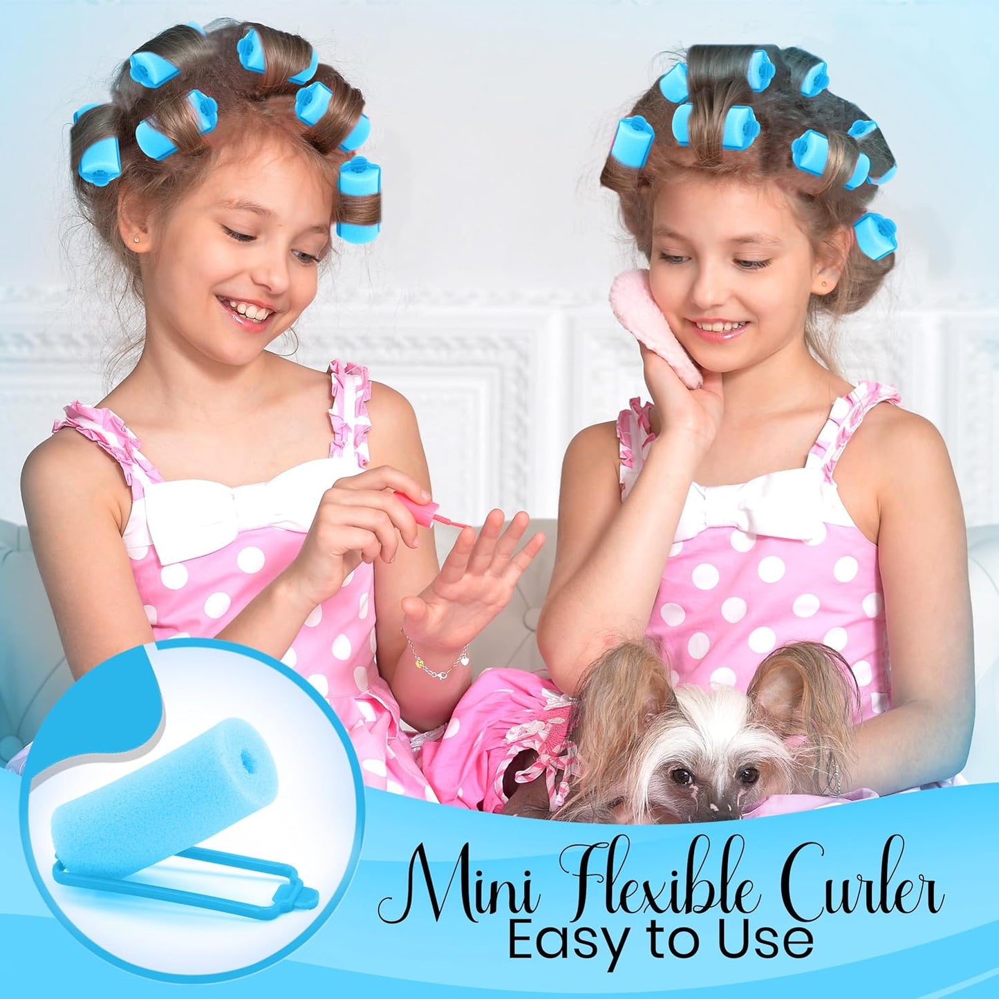 Foam Hair Roller Set, Heatless Hair Curlers to Sleep In, Self-Fastening, Soft Wave Curlers for Short and Medium Hair, Blue, 1.5CM 12 Pieces – By Rampro