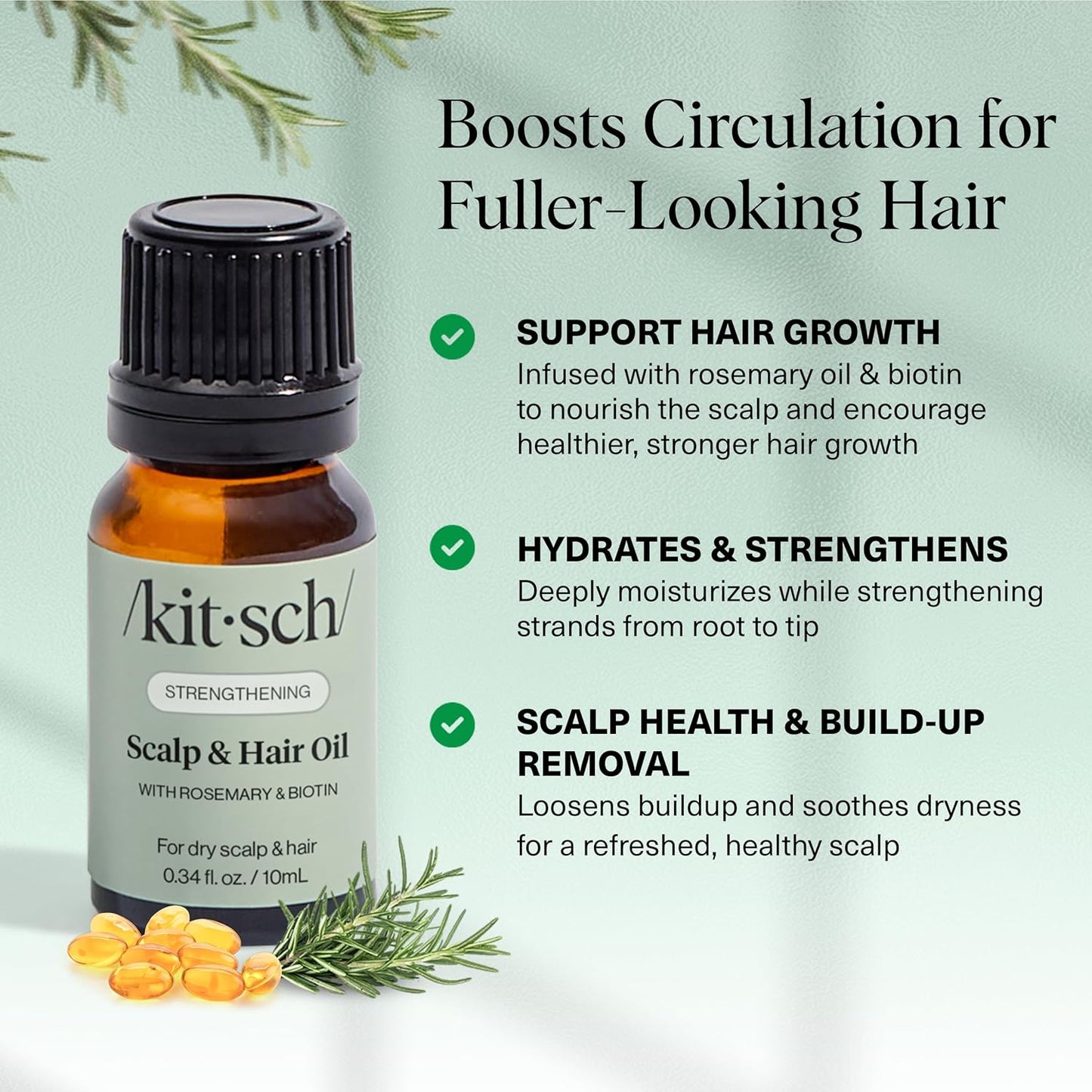 Kitsch Rosemary Oil for Hair Growth – Hair Oil with Biotin, Castor & Jojoba – Pre-Wash Scalp oil for Hair Care – Lavender Scent – 10mL