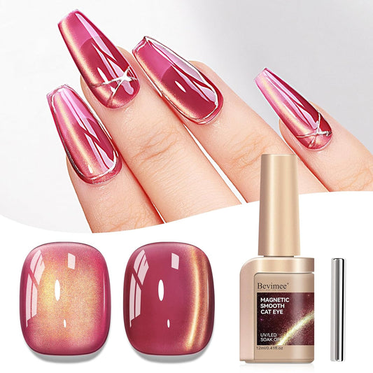 Cat Eye Gel Nail Polish Red Glass Jelly Magnetic Nail Polish Gel Shimmer Glitter Gloss Shine Holographic Wine Color Velvet For Nail Art Manicure DIY At Home 12ml