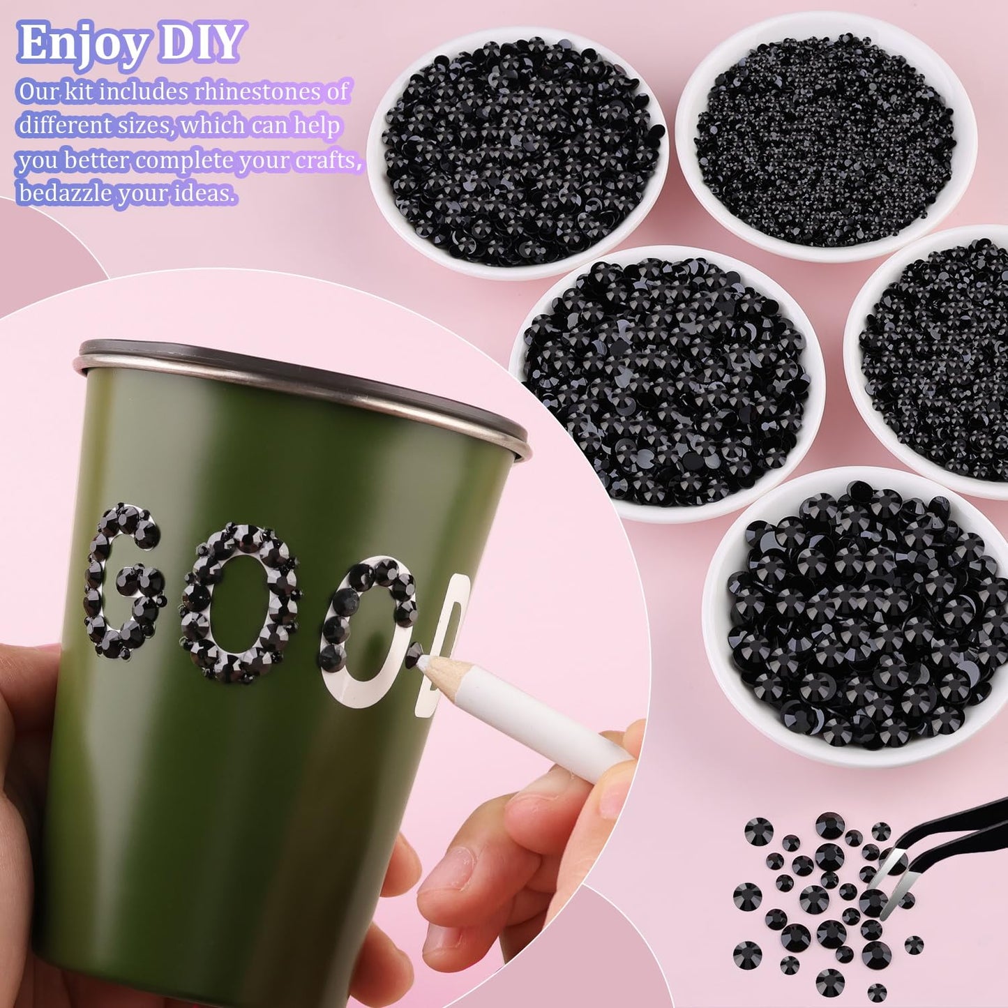 25000Pcs Resin Jelly Rhinestones for Crafting, Black 2-6mm Mixed Sizes Non Hotfix Flatback Gems, Bedazzling Crystal for DIY Crafts Clothing Tumblers Mugs Shoes Fabric Nail Art