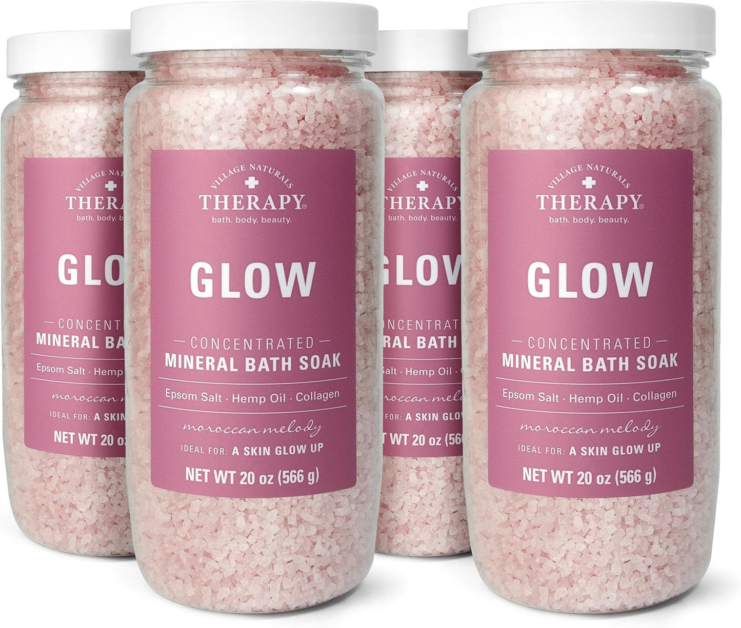 Village Naturals Therapy Glow Concentrated Mineral Bath Soak, Moroccan Melody Scent, 20 oz, Pack of 4