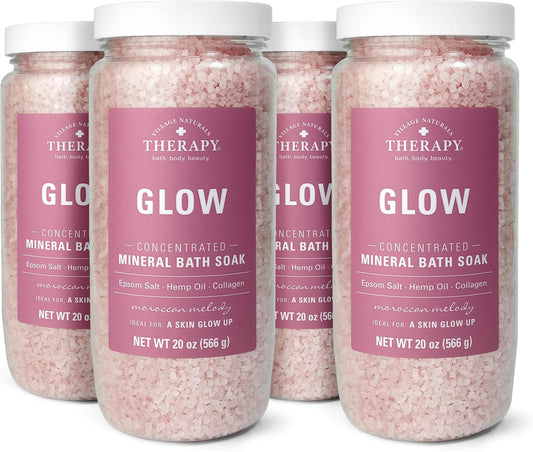 Village Naturals Therapy Glow Concentrated Mineral Bath Soak, Moroccan Melody Scent, 20 oz, Pack of 4