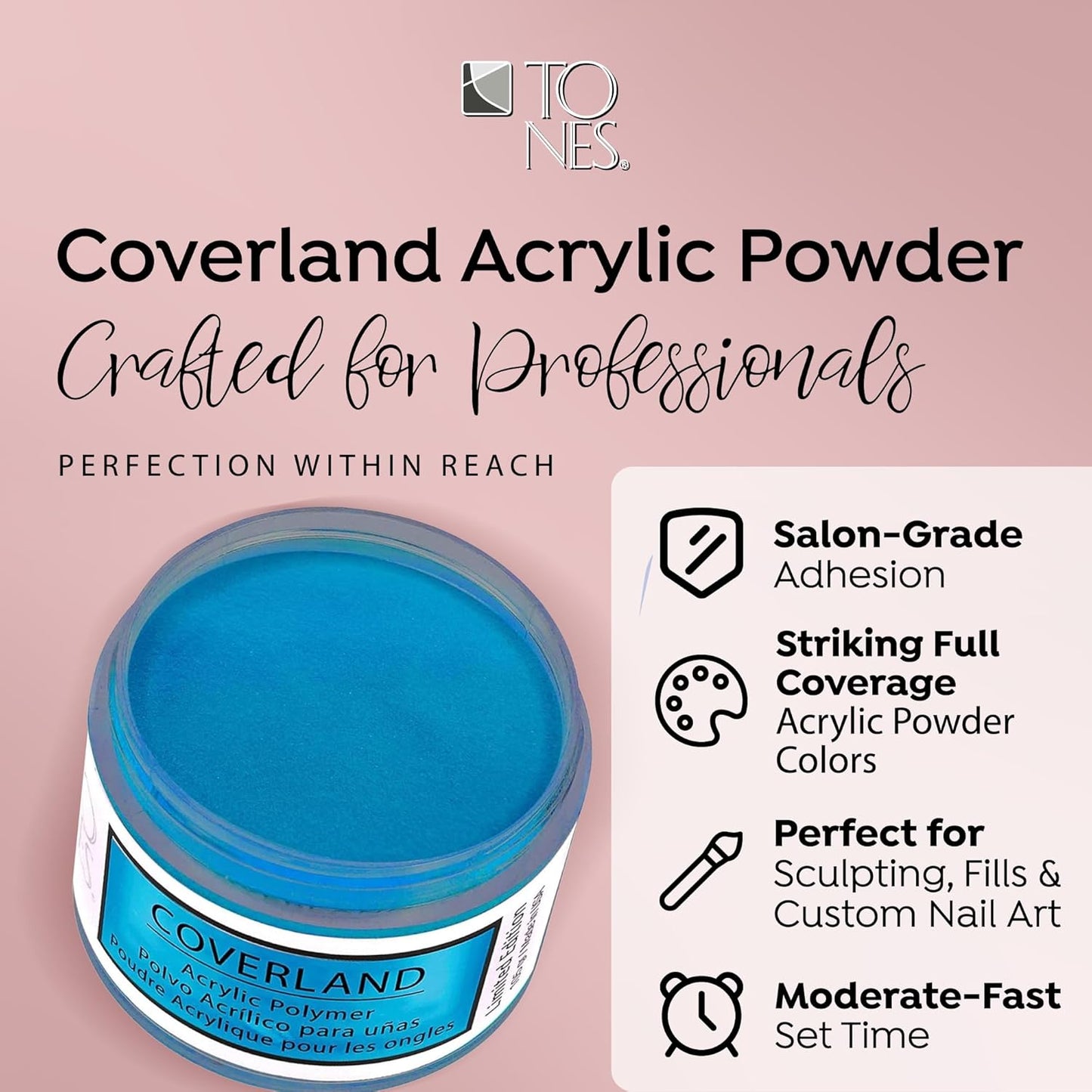 Tones Coverland Acrylic Nail Powder "Mar Caribe" - Limited Edition Acrylic Powder for Nail Design, Sculpting, and Masking Nail Bed Imperfections - (1.5 Oz)