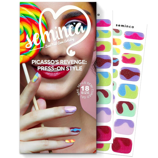 Semi Cured Gel Nail Strips-Candy Color Nail Strips Long Lasting Easy Apply At Home Manicure Kit Shiny Finish for Women and Girls Works with Any UV/LED Lamps(Kandinsky Swirl)