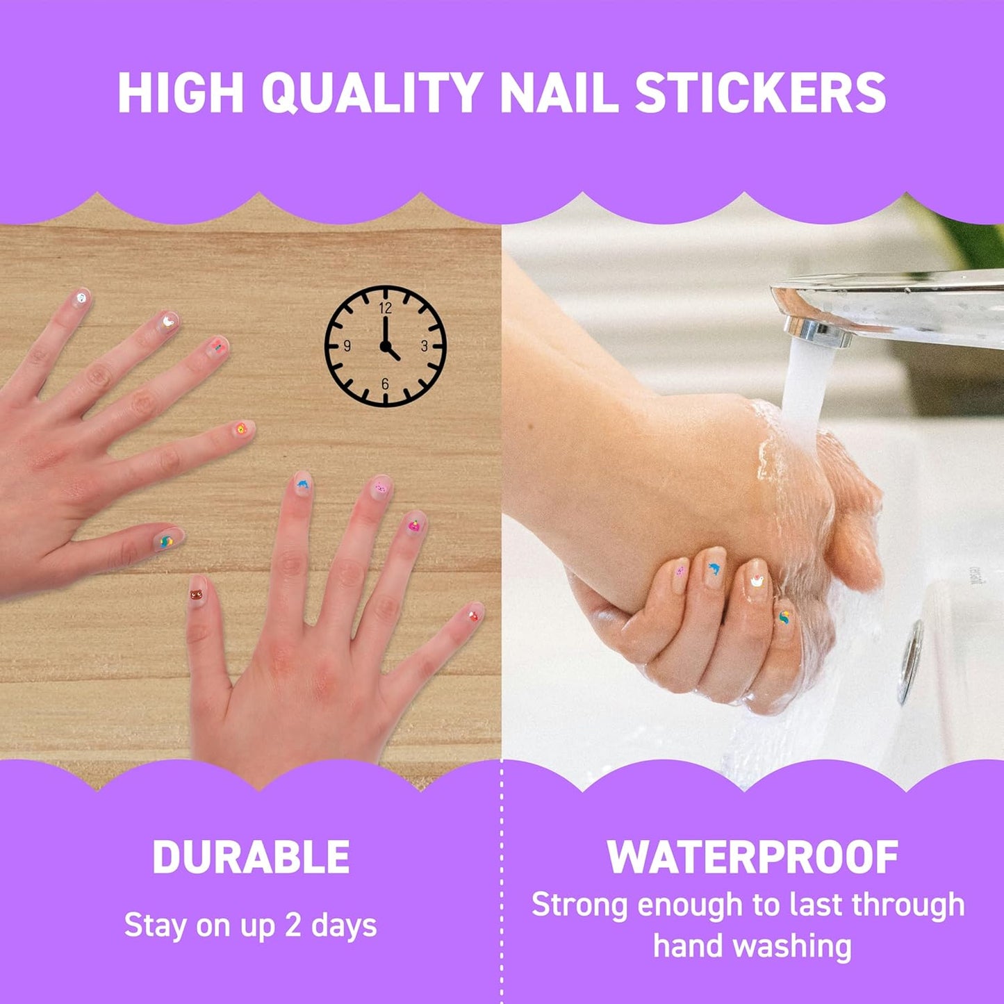 Omy Friends & Animals Nail Stickers for Kids - 200 Stickers, Waterproof, Durable, Fun, Creative Designs | Strong Enough to Last Through Hand Washing - Easy to Apply, Safe, Non-Toxic | Age 3 and Up