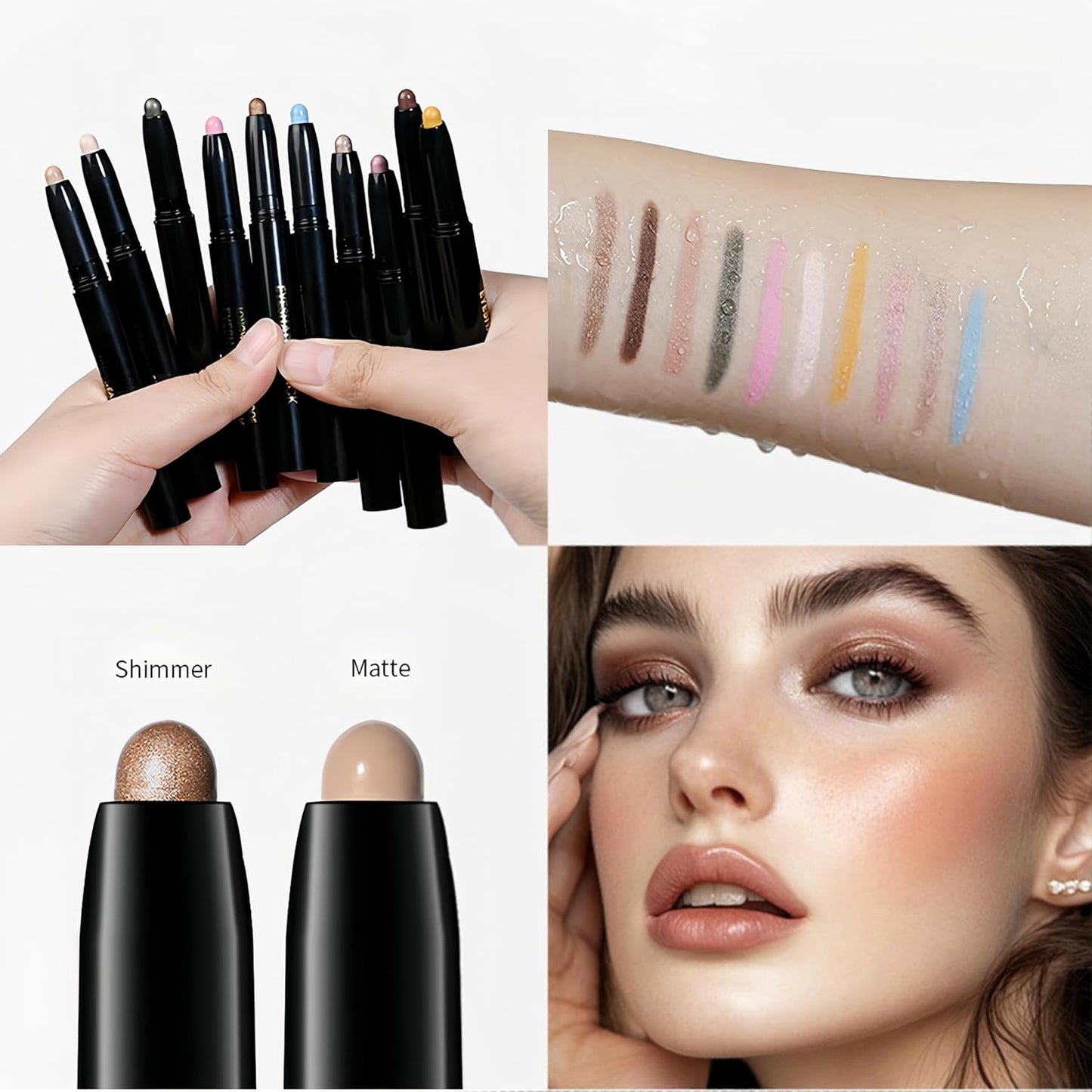 MAEPEOR 10 Colors Cream Eyeshadow Stick Silky Smooth Matte Shimmer Eyeshadow Pen Waterproof and Long Lasting Shadow Pencil for Girls and Women (Color 01)