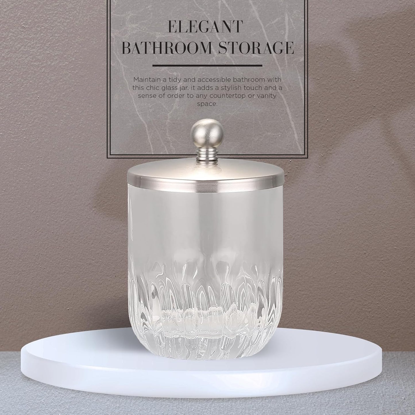 Glass Jar with Metal Lid for Bathroom Organization, Clear Apothecary Jar for Cotton Balls, Q Tips, and Small Accessories, Stylish Bathroom Storage Container Nickel