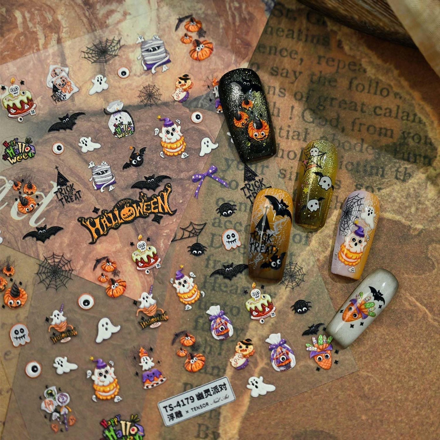 Halloween Nail Sticker 5D Embossed Ghost Nail Decals Bat Eye Cute Nail Stickers Self-Adhesive Pumpkin Spider Nails Supplies for Women Girls Halloween Manicure Decoration