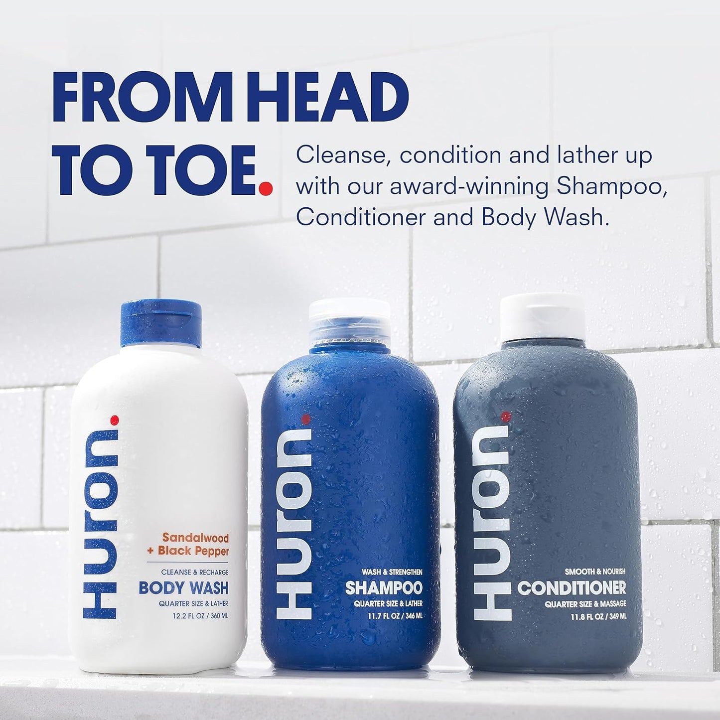 Huron Shower Kit - Shampoo, Conditioner, & Body Wash For Men - Sandalwood + Black Pepper Scent - Hydrating & Nourishing Men's Shampoo & Conditioner