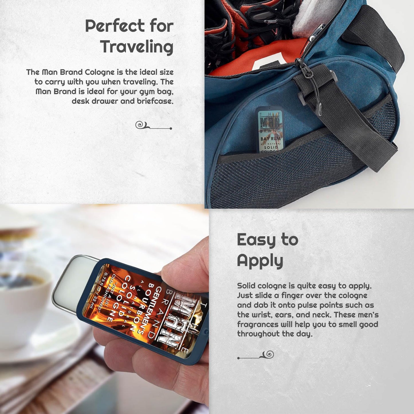 Solid Cologne Set with Bay Rum Solid Cologne, Bourbon Solid Cologne, Woodsman, and Life of the Party Solid Cologne - (Wolfpack Solid Cologne Sampler - 4 Pack - 0.75 oz each)