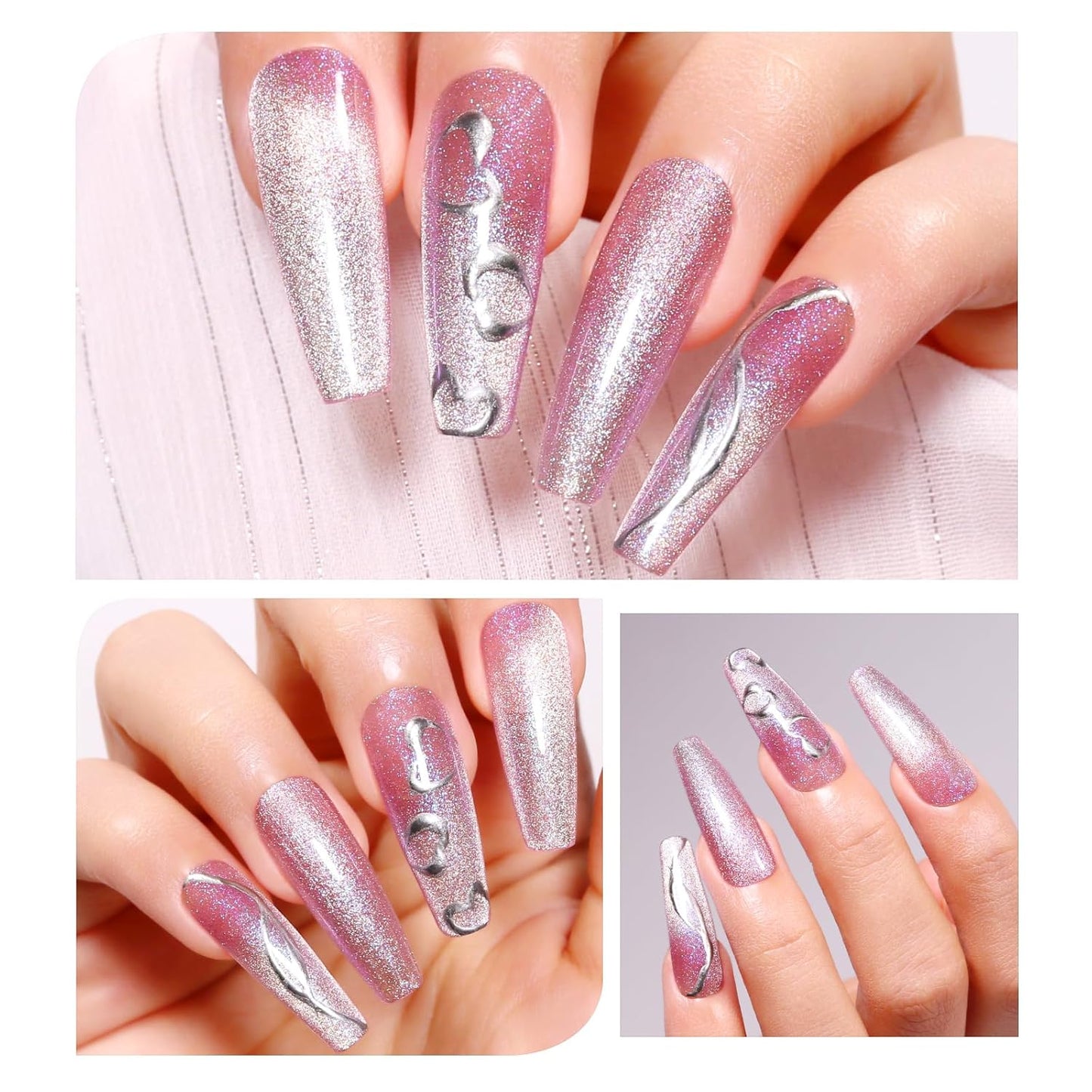 Imtiti Aurora Pink Cat Eye Gel Nail Polish, 15ml Galaxy Pink Holographic Glitter Cat Eyes Magnetic UV Soak Off Gel Nail Polish with Magnet Set