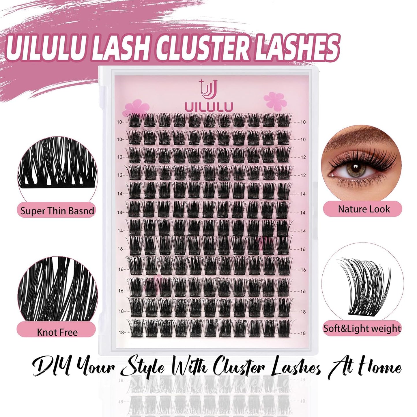 Lash Clusters D Curl Fluffy Clusters Lashes 0.07D 10-18 MIX 132 Eyelashes Individual Lashes DIY Lash Extensions at Home False Lashes Wide Band Wispy Eye Lash Clusters(U08, 10-18mix)