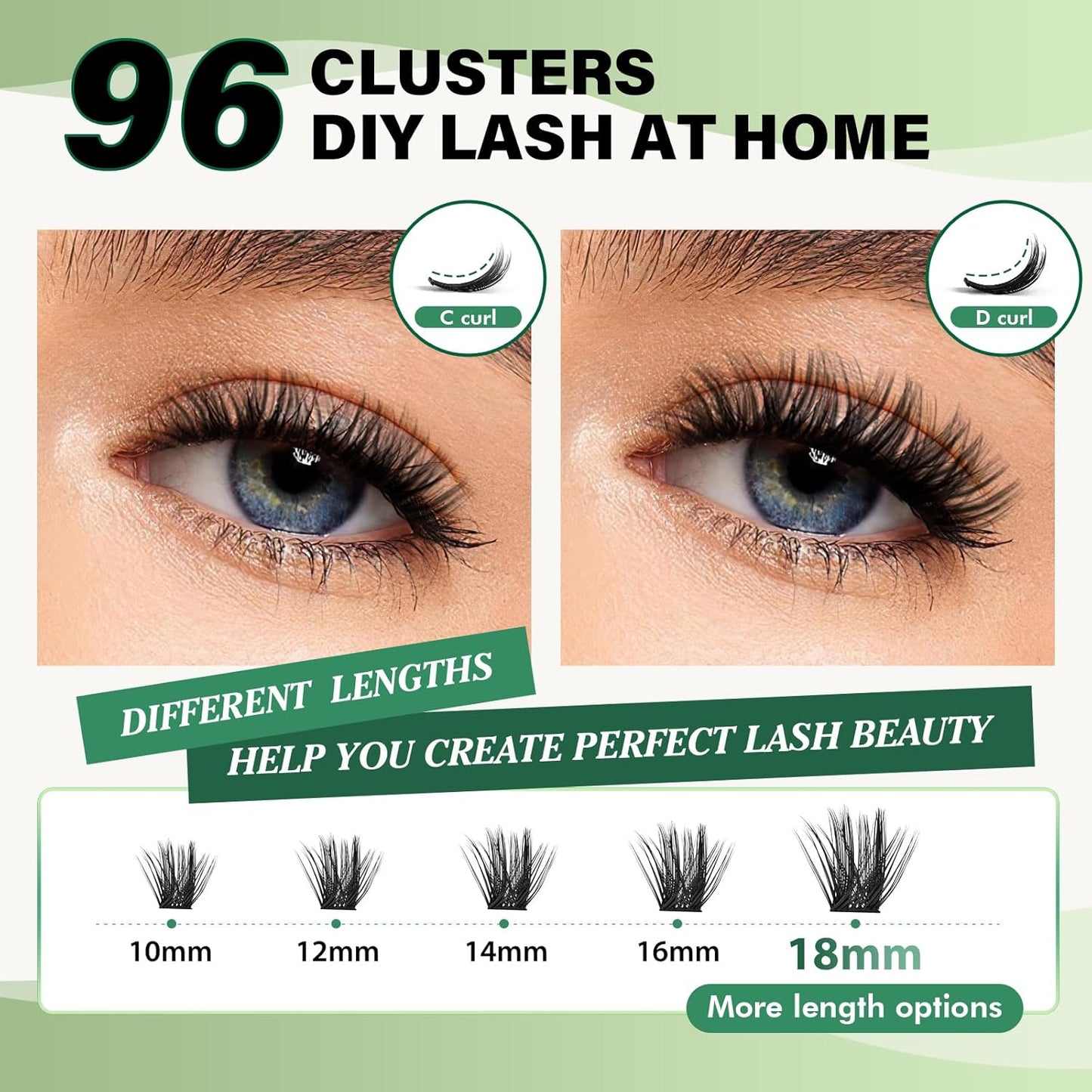 Lash Clusters 96pcs Individual Lashes Y22 D Curl 14mm Eyelash Clusters KEYYOU Volume Wispy Lash Extension Soft&Comfortable Easy DIY at Home(Y22,D-14mm)