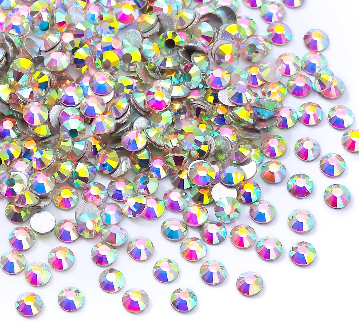 Crystal AB Flatback Rhinestones, Glass Rhinestones for Nail Art and Craft, Glue Fix, Loose Crystal Gemstones(Crystal AB, SS3, 1440pcs, 1.3-1.4mm)