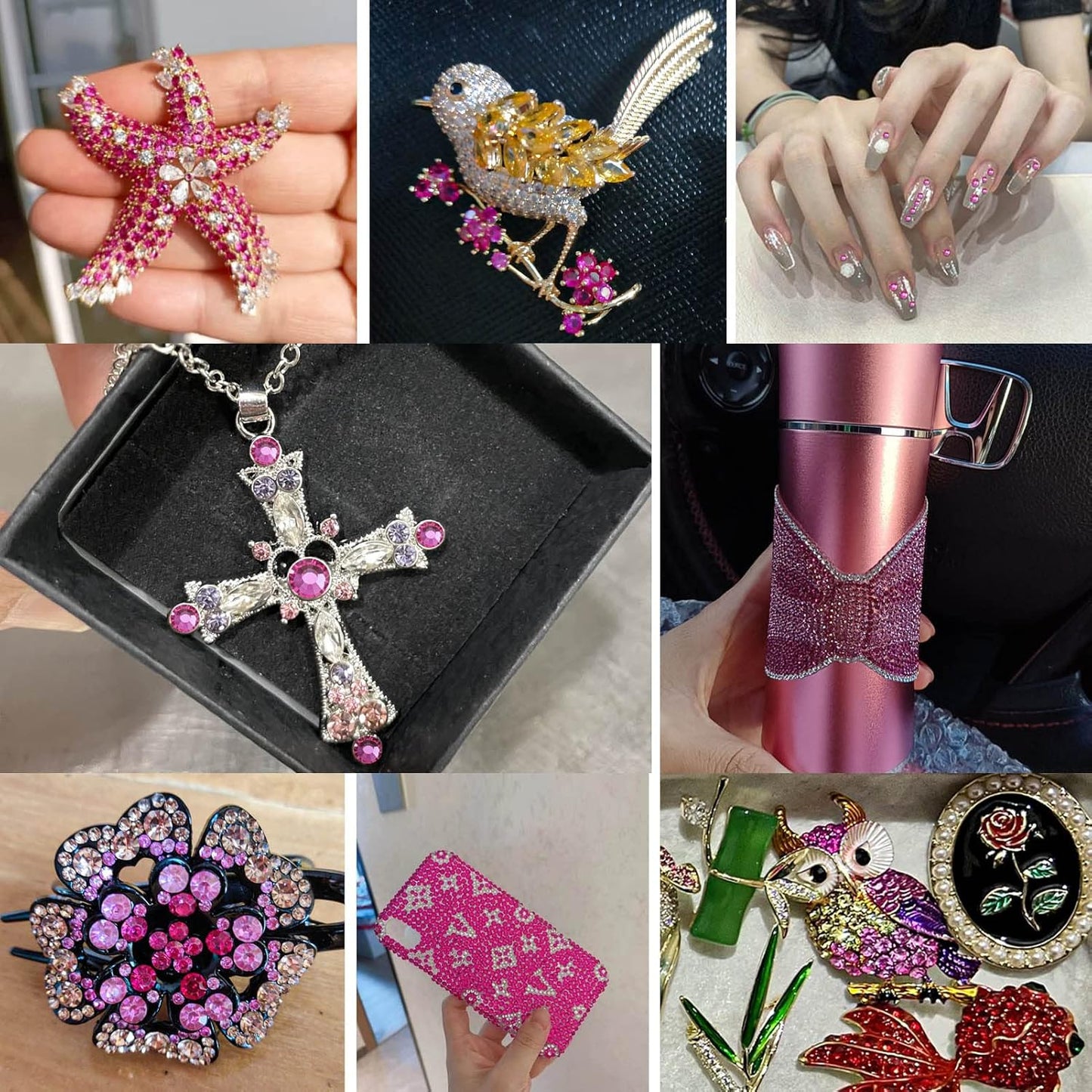 Beadsland 288pcs Flat Back Crystal Rhinestones Round Gems for Nail Art and Craft Glue Fix, Fuchsia,SS30,6.3-6.5mm