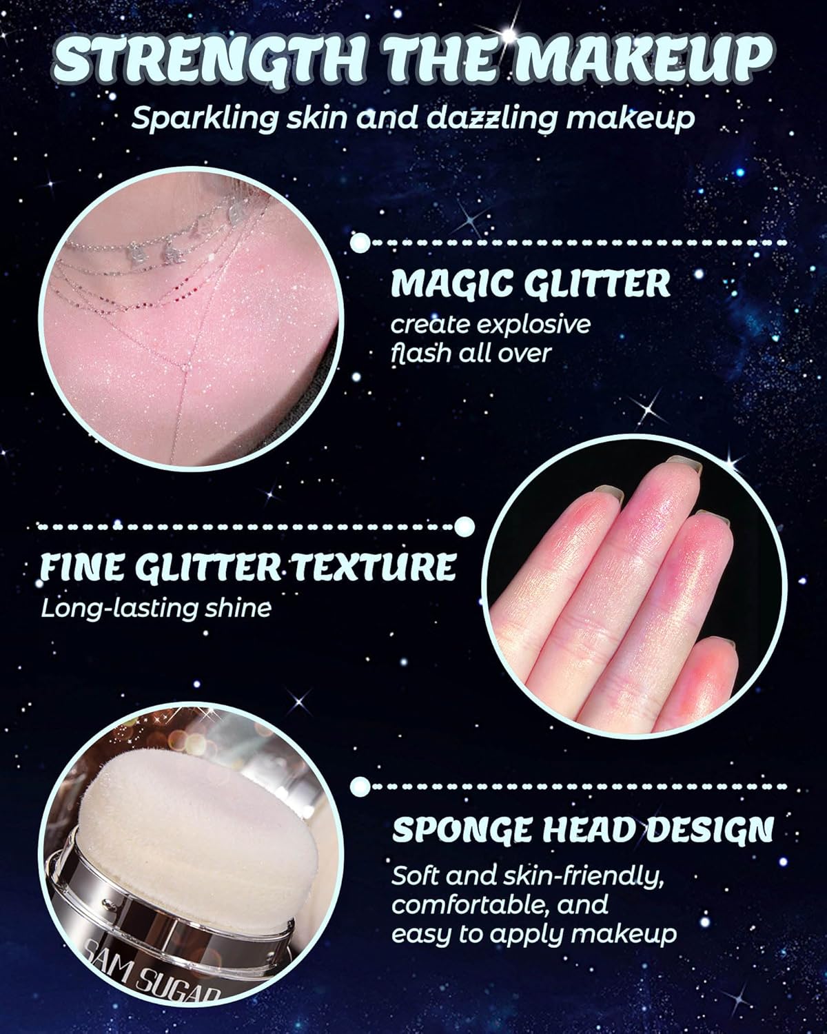 Glitter Air Cushion Highlighter Powder - 3D Contour & Brighten Face, Eyes, Body, Hair | Pearlescent Patting Powder Create a Shimmering Look | Easy-Use & Perfect for Daily & Special Occasions