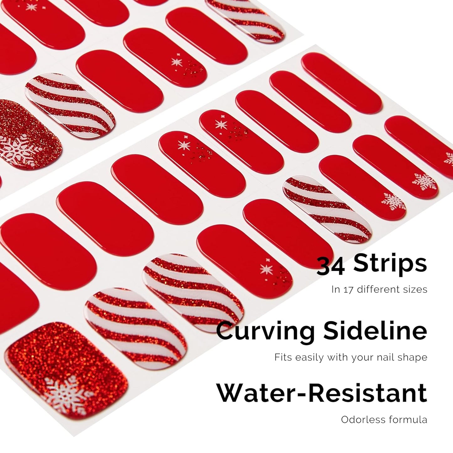 Nailog Semi Cured Gel Nail Strips 34 pcs for Christmas | Long Lasting Nail Polish Sticker Wraps with Glossy Gel Finish (Santa is Here)